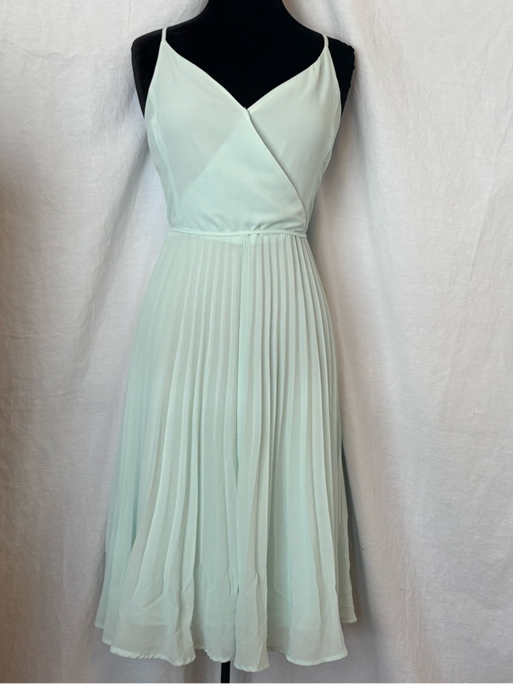 Mint Green Chiffon Pleated Midi Dress Cottagecore Fairy Romantic Garden Party